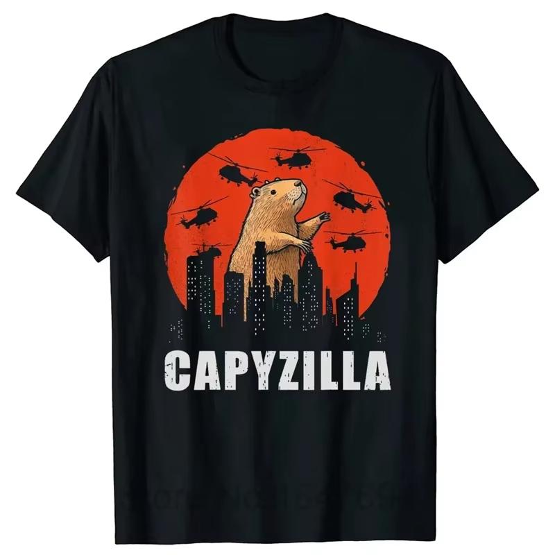 Spring and Summer New Funny Capybara Picture Printed Cotton Loose Short Sleeved Round Neck Tshirt for Menwomen Casual Tshirt