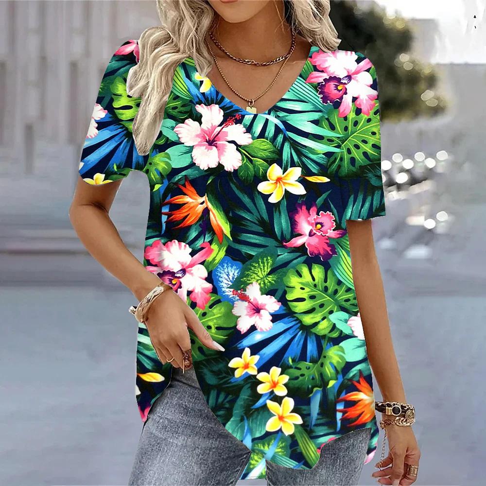 Ethnic Women's T-Shirt Vintage Graphic Fashion Short Sleeved V-Neck Regular Tops Daily Print Tee Summer Spring Casual Tops