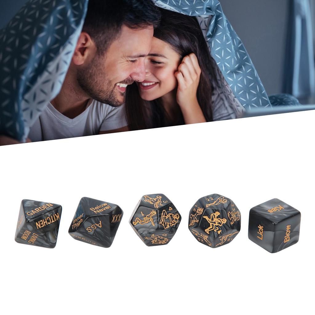 5pcs Valentine"s Day Couple Dice Lovers Bachelor Party Multiple Pose Sexual Dice Toy Black