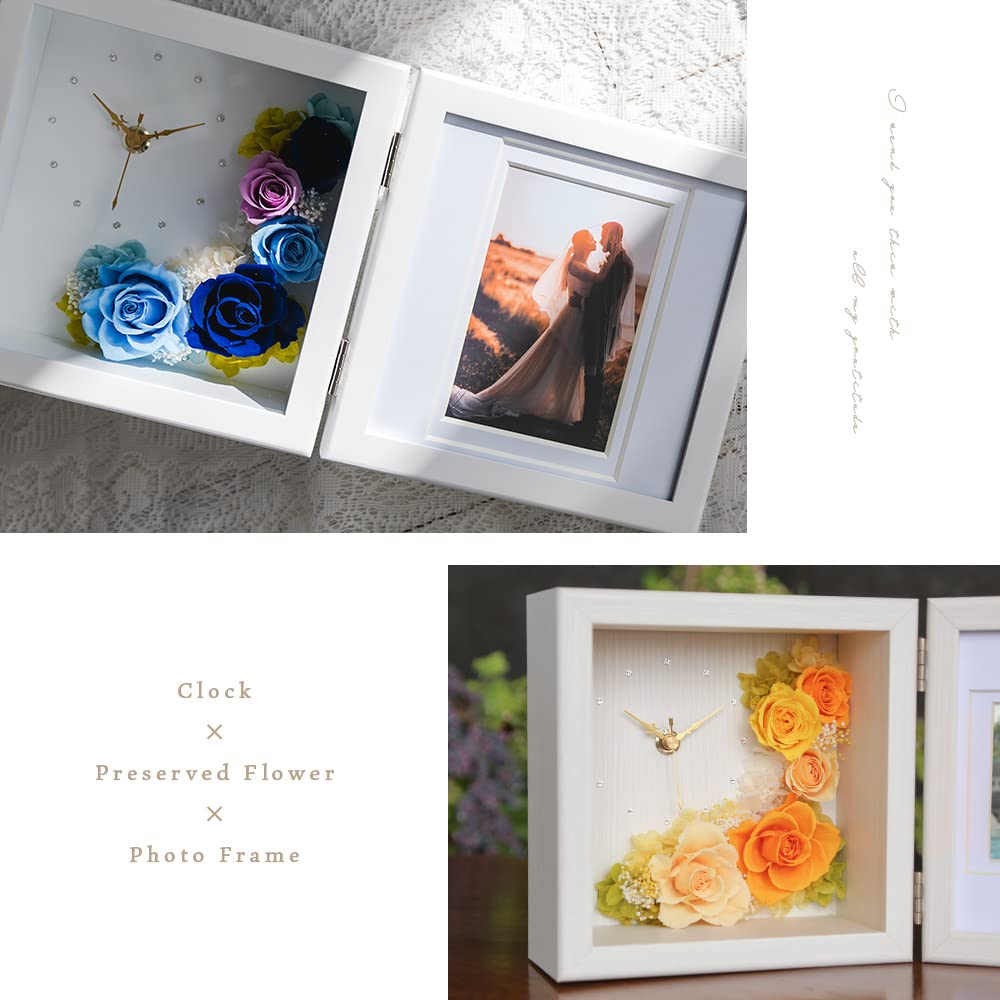 Фотоклок из стабилизированных цветов Arvo Gift Studio Happy x [Оригинальная улыбка] (Белый розовый)