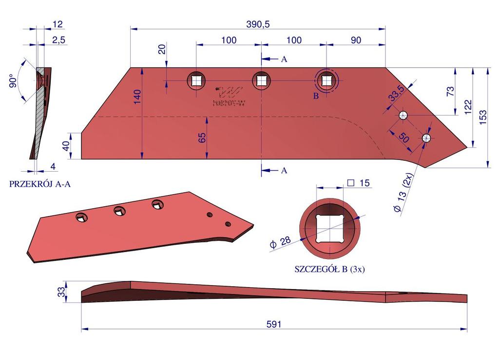 Lemiesz, Prawy 16", Zastosowanie Akpil Wsm 40 Stal Borowa, Waryński