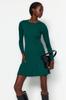 Women's Fashion New Dress Emerald Green Mini Knitwear Crew Neck Dress