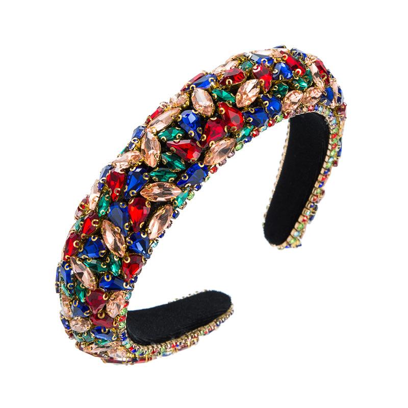 Kingcome Korean Fashion Rhinestone Gem Headband Headdress Sponge Wide Edge Handmade Baroque Headbands Hair Accessories