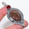 Moss Agate, Garnet Handmade 925 Sterling Silver Jewelry Pendant 2.99" B5g59