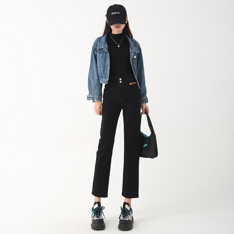 Three-proof Jeans for Women Waterproof, Oil Stains and Anti-color Fading White Black Straight Elastic Smoke Pants for Women Autumn