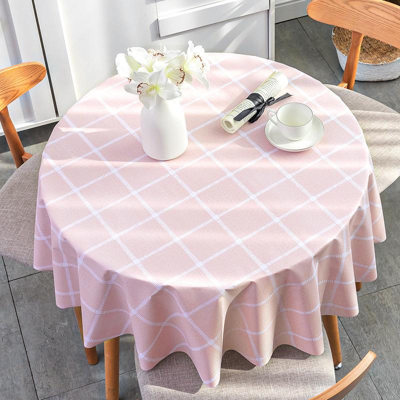 Круглая скатерть из ПВХ с принтом в клетку, водонепроницаемая, маслостойкая, термостойкая, скатерть для кофейного, кухонного, обеденного стола, покрытие, коврик