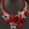European and American Fashion Necklace: Cotton Rope with Large and Small Flower Pendants, Short Statement Clavicle Design.