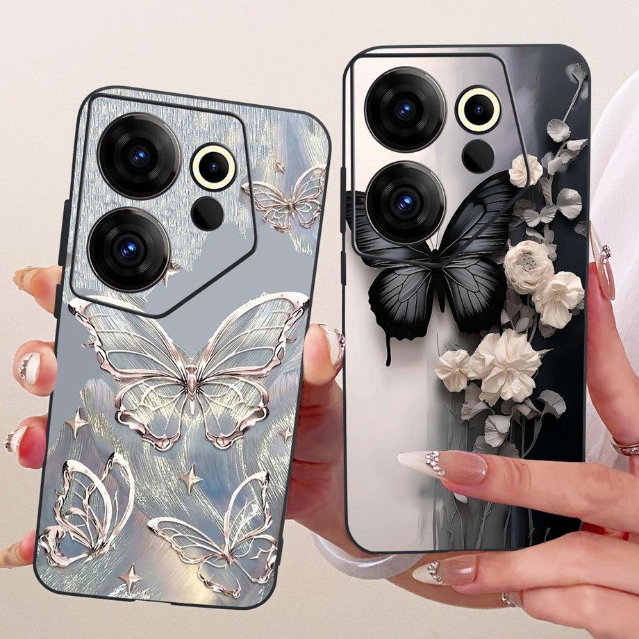 Чехол для Tecno Camon 20 Premier 20 Pro 4G 5G Camon20 Матовый Мягкий Бампер Чехол Крутой Мультяшный Роскошный Бабочка Цветок Funda