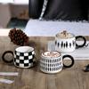 Ins Style Coffee Mug Checkerboard Grid Retro Coffee Mug Ceramic Office Girls Boys Design Sense Niche Cup Gift