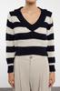 Women's Elegance Style Sweater Navy Blue Crop V-Neck Striped Knitwear Sweater