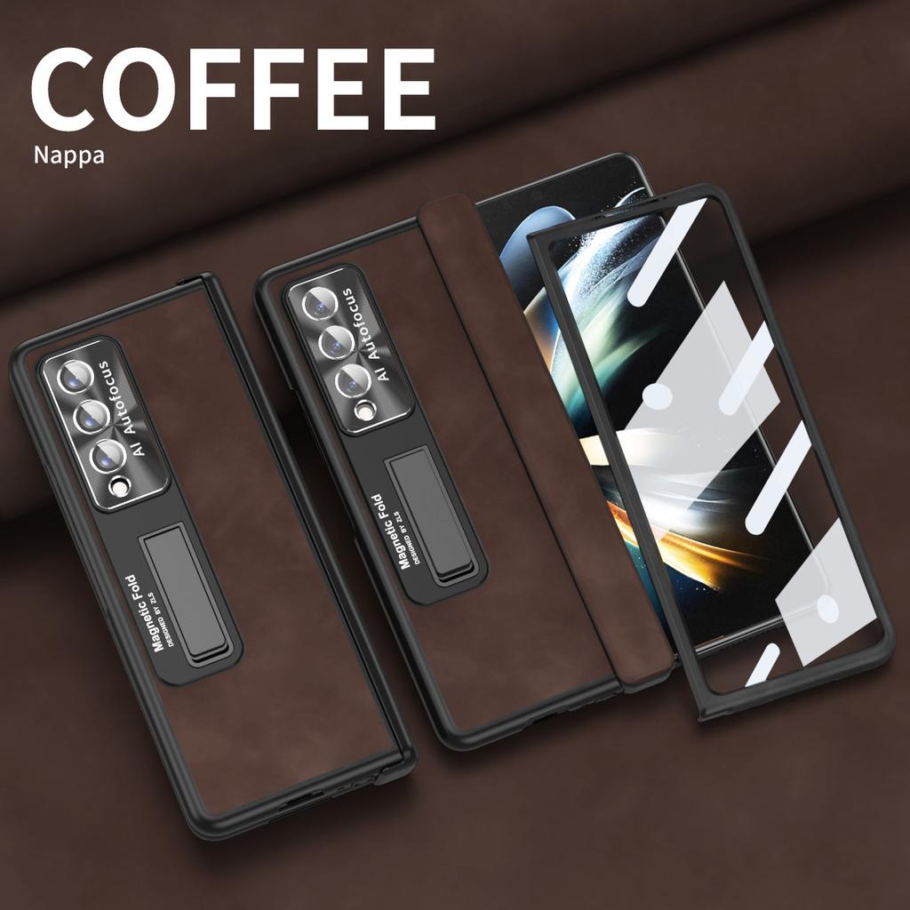 Anti -Dust Matte Leather Kickstand Coque Case For Samsung Galaxy Z Fold 4 5g Fold4 Fold 3 Fold3 Zfold4 Front Glass Film Cases