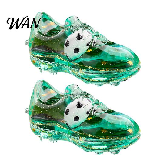 Football Boot Replica 2Pcs Keychain Pendant, Acrylic Design with Glitter Quicksand Soccer Pendant Oil Flowing Stars, Transparent Material Stress