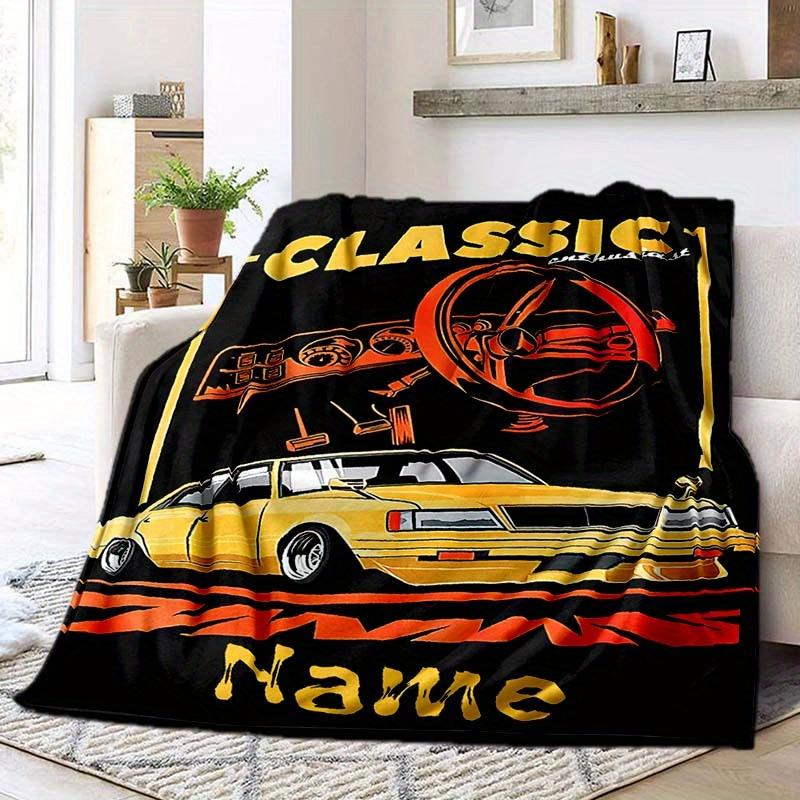 Classic Car Customize Your Name Blanket Warm Comfortable Soft Blanket For Chair Office Sofa Bed Sofa Office Camping Suitable For Gifting Relatives And