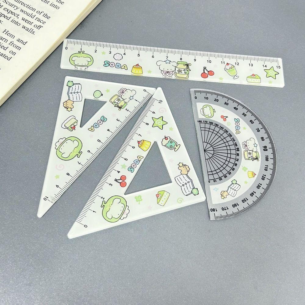 4pcs Math Geometry Tools Ruler Set Melon Dog Straight Ruler Portable Triangle Rulers  School Office