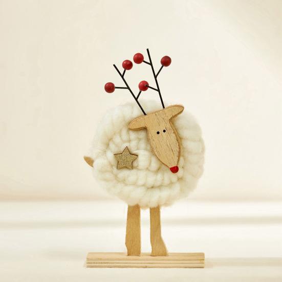 Christmas Tabletop Decoration Plush Wool Felt Reindeer Santa Tree Figurine with Wooden Base for Winter Tiered Tray Mantel Decor