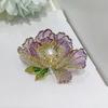 Chinese Style Peony Flower Brooch: High-End Enamel Painted Pin with Pearls for Women