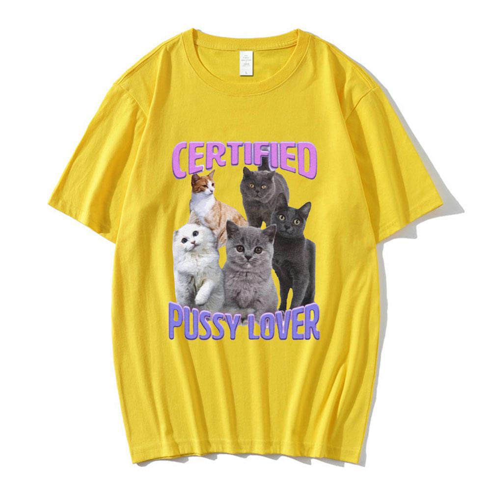 Certified Pussy Lover Cat Meme T Shirt Men's Fashion Casual Short Sleeve T-shirt Fashion Vintage Oversized T-shirts Streetwear