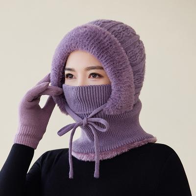Новая зимняя велосипедная флисовая утолщенная теплая шапка-пуловер из иглопробивной шерсти женская шапка-шарф с интегрированной защитой ушей вязаная шапка