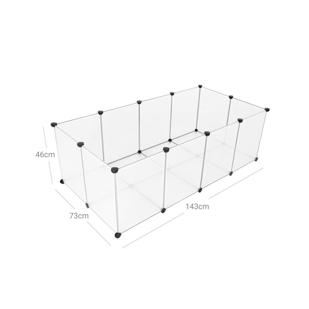 SONGMICS Pet Playpen, Guinea Pig Run and Cage with Floor, Indoor DIY Transparent Plastic Enclosure for Hamsters, Rabbits, Hedgehogs