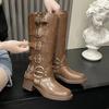 Fashion Ladies Shoes 2025 Brand Slip-on Women's Boots Fashion Metal Decoration Modern Boots Women New Belt Buckle Knee-High Bootszapatos