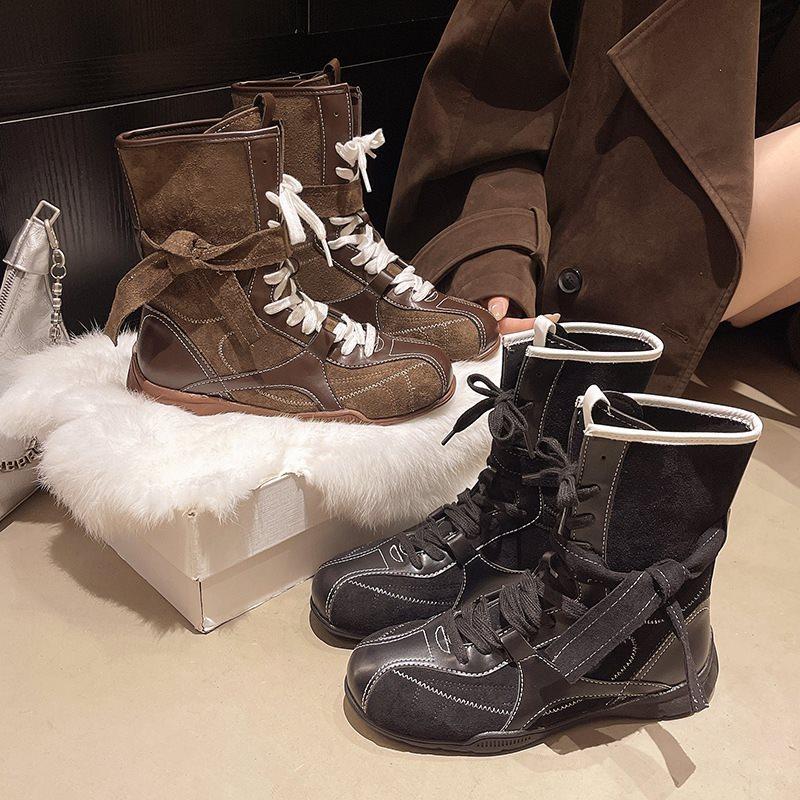 2025 повседневные спортивные ботинки боксерские вестерн круглый носок ботинки Мартин женские короткие ботинки ретро немецкие тренировочные новые осенние средней высоты