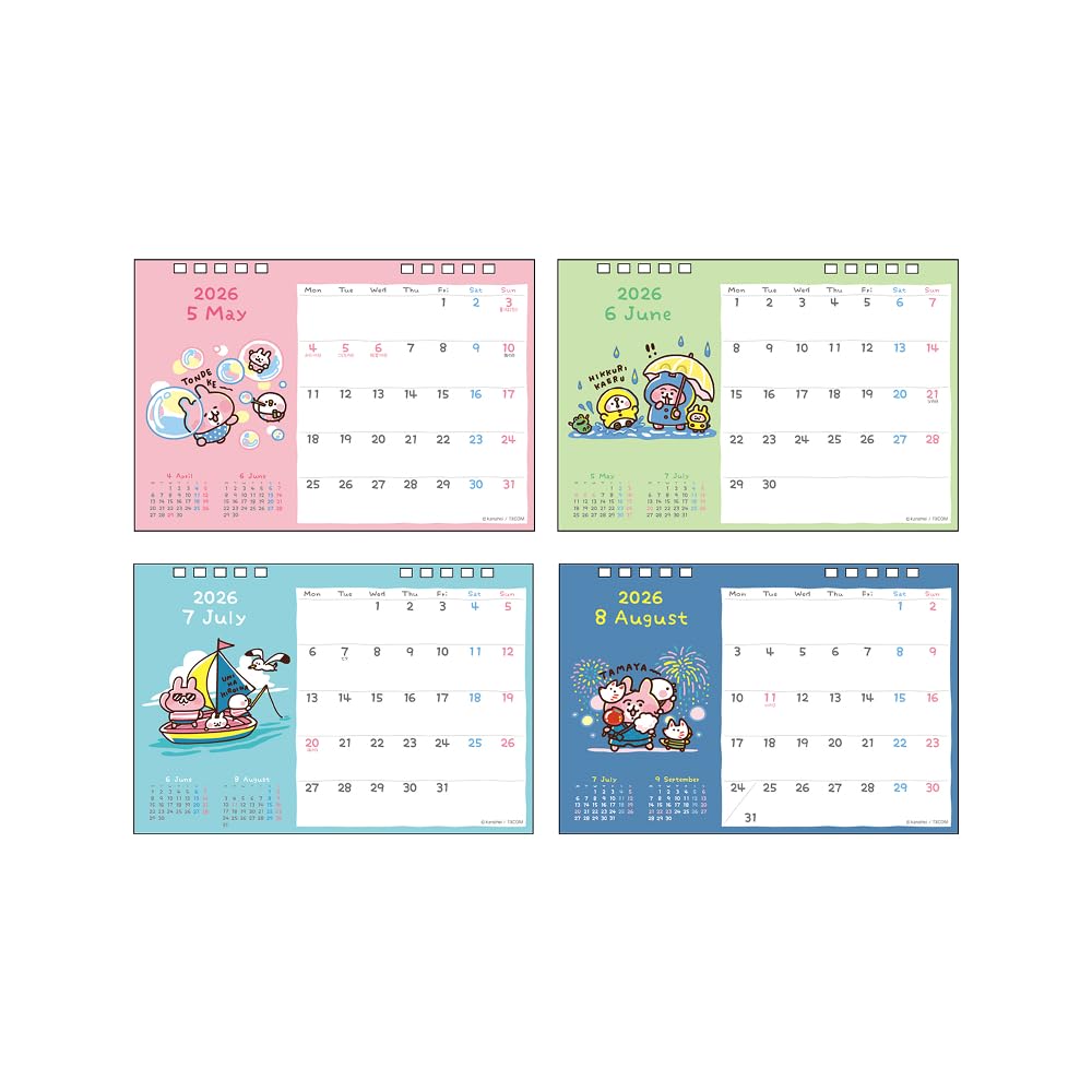 Sunstar Stationery Kanahei 2026 Desk Small Pisuke and the S8521590 Calendar, Kanahei's Animals Rabbit,