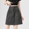 Gray American Work Skirt for Women's Summer New Drawstring Niche Design High Waist A-line Hip Skirt