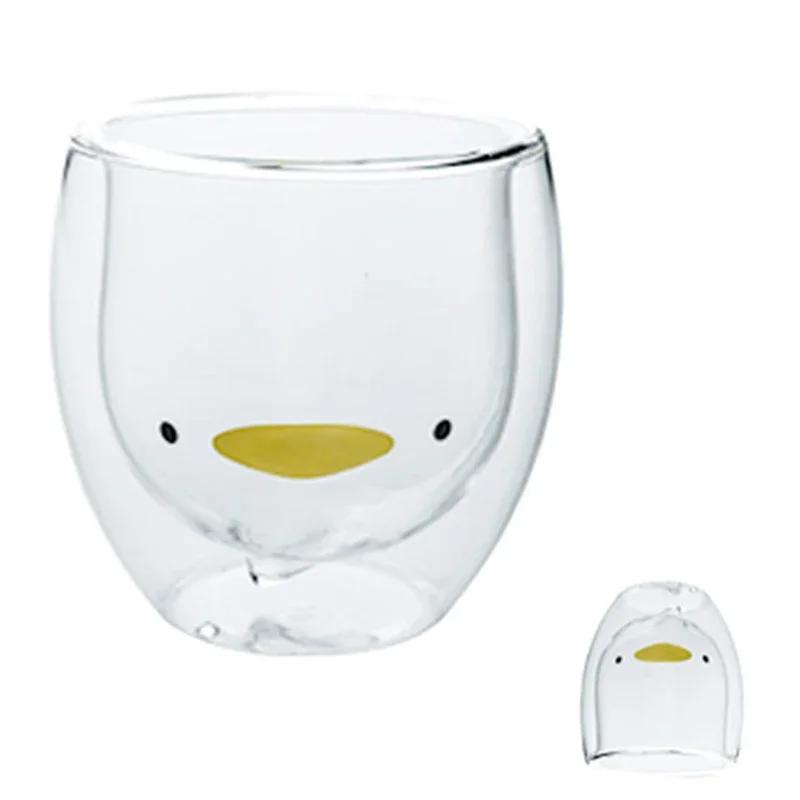 Lovely Glass Mug Transparent Double-Layer Coffee Mug Cartoon Bear Cat Prevent Scald Glass Cup Breakfast Milk Lemon Juice Cup Mug