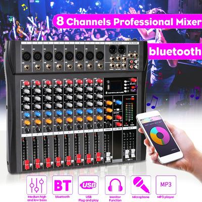 USB 8-канальный звуковой микшерный пульт Bluetooth Запись Компьютер Воспроизведение Фантомное питание Эффект 8 каналов USB Аудиомикшер