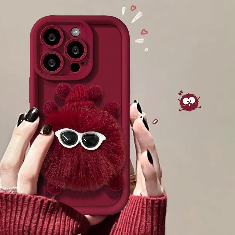 Applicable To Apple 15plus Mobile Phone Case Red IPhone 13/14promax Plush Briquette Bracelet 11/12 Silicone