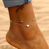 1pc Double Layers Chain Anklet with Mini Love Heart Zircon Beads Simple Style Ankle Beach Bracelet