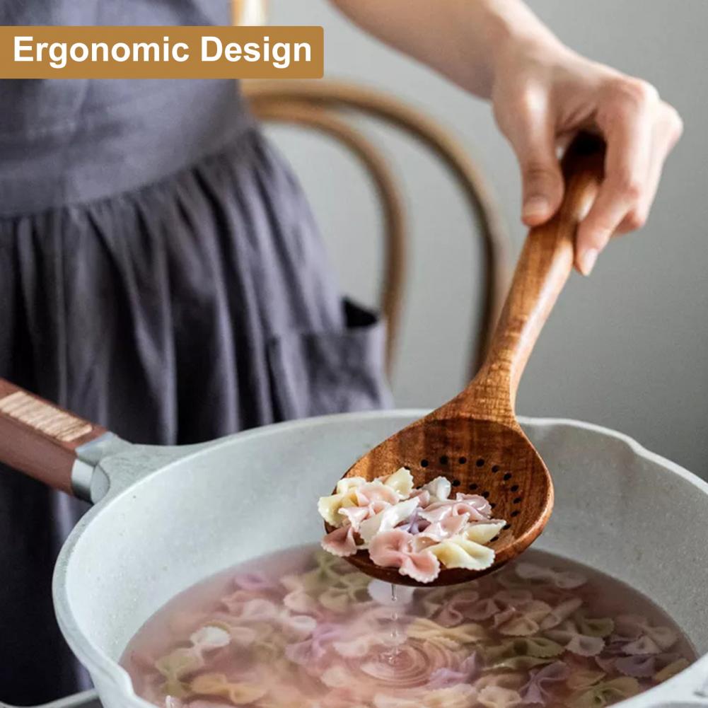 Деревянная кухонная утварь с антипригарным покрытием, набор деревянных кухонных принадлежностей с удобными ручками, лопатки, половники, ложки, кухонные принадлежности для легкого измерения