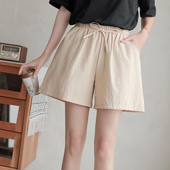 Высокая талия эластичный пояс карманы шнуровка женские шорты летние широкие штанины бег повседневные