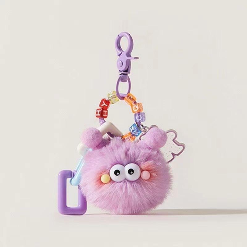 Fluffy Soot Ball Keychain Plush Toy Hanging Ornament for Car Keys Backpack Purse Cute Doll Accessory for Girls