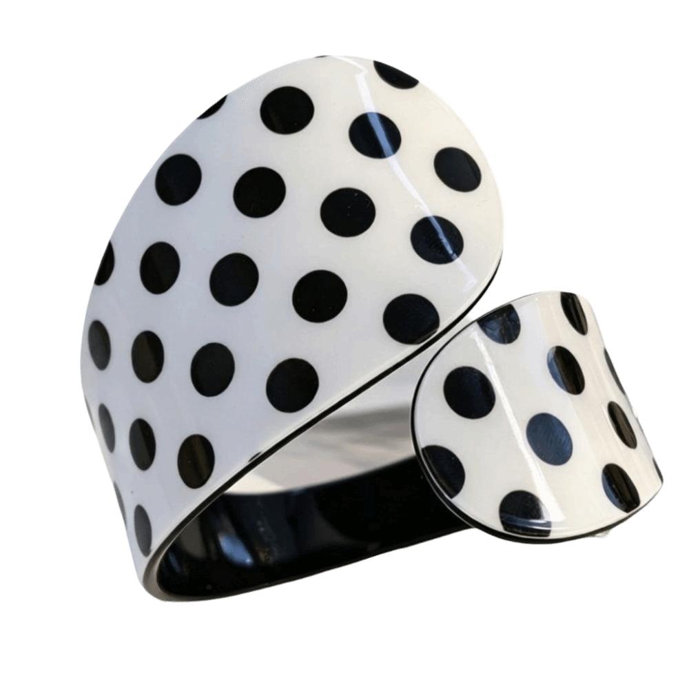 Black White Polka Dot Open Cuff Bracelet Contrast Color Wrist Jewelry Summer Vacation