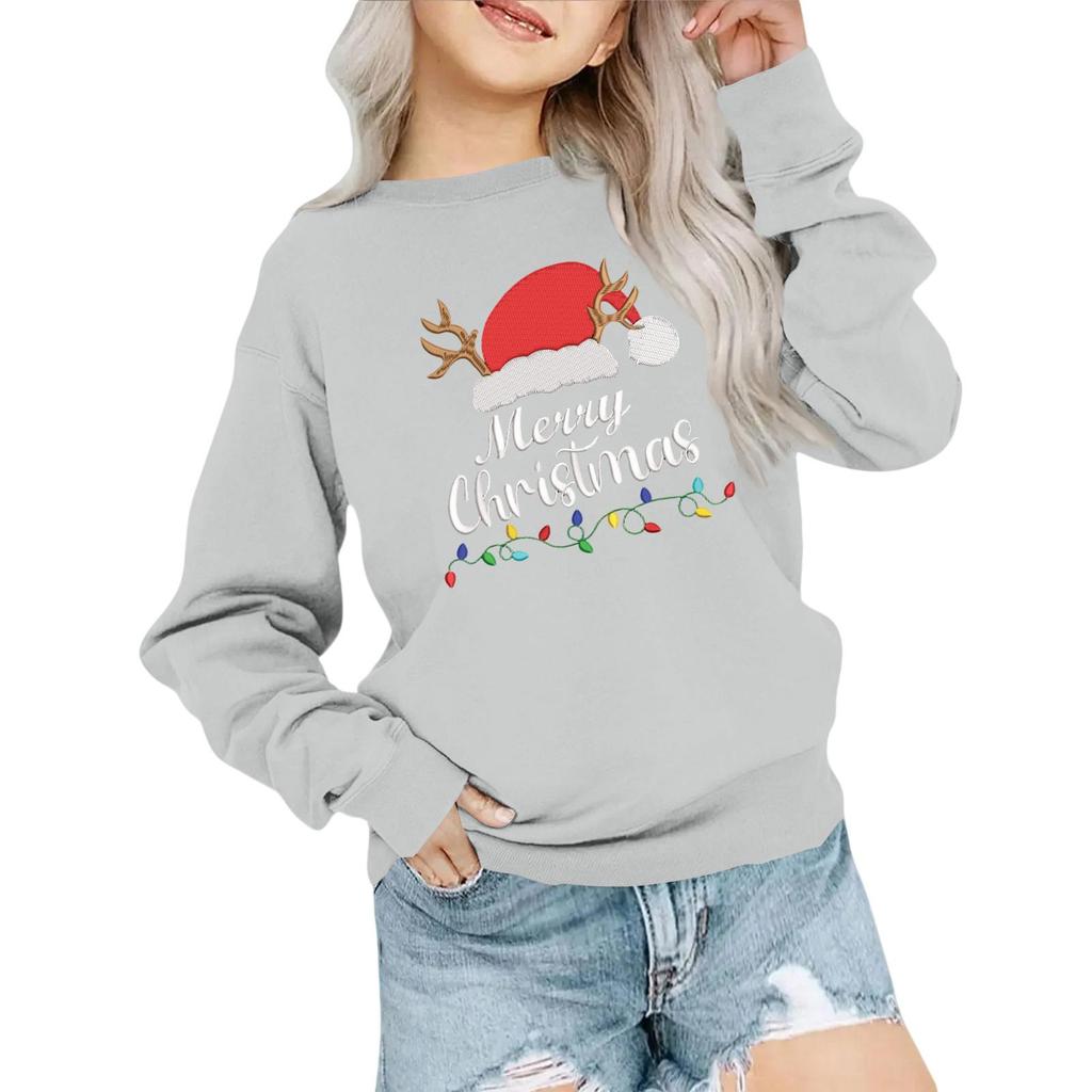 Kids' Fashion Loose-Fit Casual Long-Sleeve Christmas Print Oversized Crewneck Sweatshirt