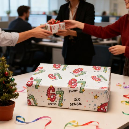 67 Рождественская упаковочная бумага Смешная 6 7 Мем Праздничная подарочная упаковка Санта Шесть Семь Праздничная упаковочная бумага для подростков Рождественский подарок DIY поделки