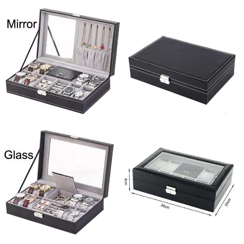 8 Slot Watch Box Cases Jewelry Storage Box Organizer for Men Women PU Leather Lockable Watch Holder with Ring