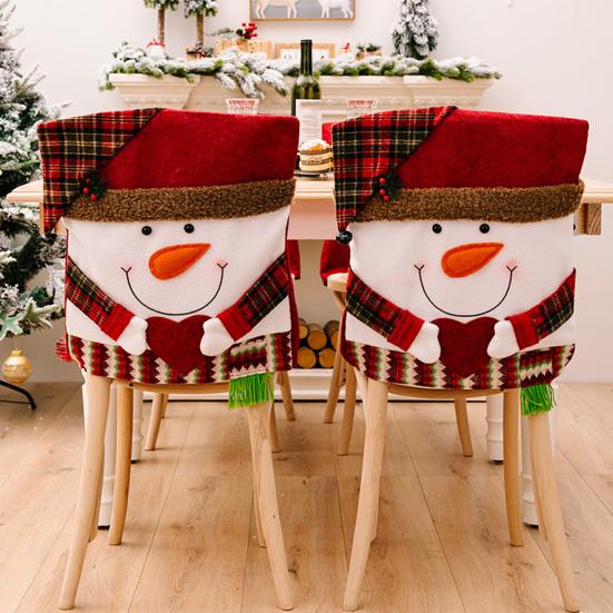Christmas Chair Cover Cartoon Santa Claus/Snowman/Reindeer Chair Slipcover Holiday Stool Seat Cover for Dining Room Decoration