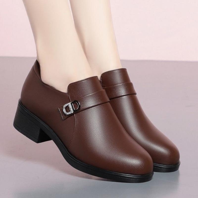 Shoes Deep Mouth Single Shoes Women's Shoes Autumn New Mid-soft Sole Non-slip Comfortable Work Leather Shoes