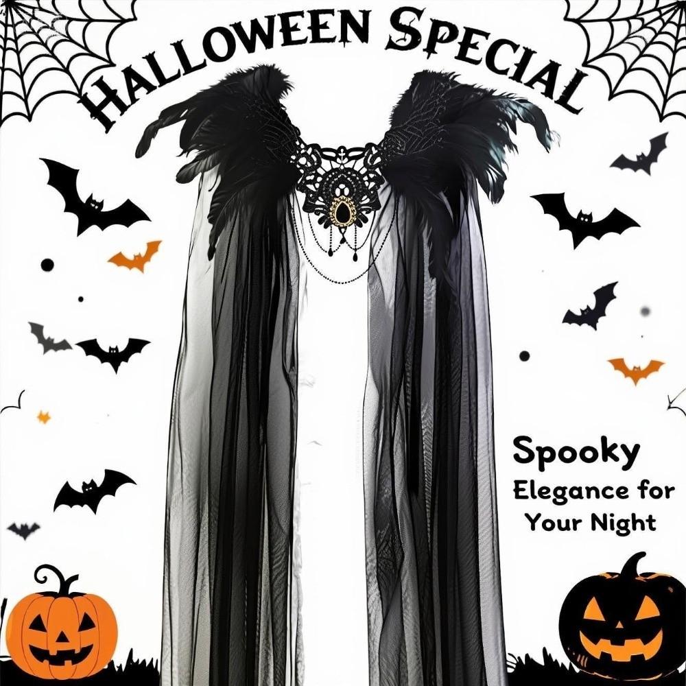 Перьевая Ведьма Шаль Готический Тюлевый Плащ Мода Хэллоуин Плащ Детский