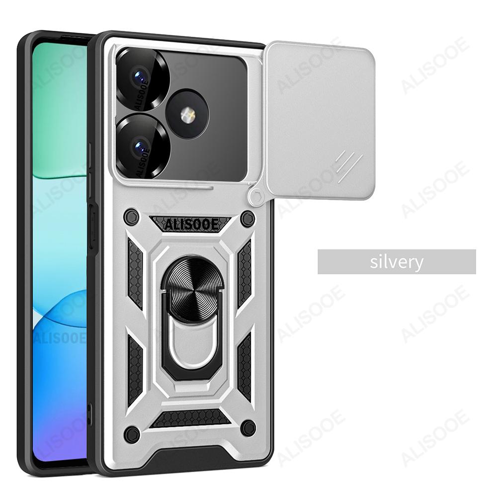 Slide Camera Funda для Redmi 13 4G Чехол Push Lens Ring Stand Защитный чехол для Xiaomi Redmi 13 4G Противоударный чехол