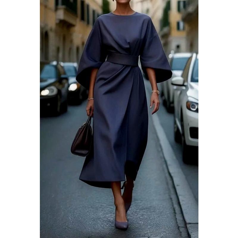 IHUASU Женская мода лето весна сплошной цвет печати рукав 3/4 с круглым вырезом повседневные платья