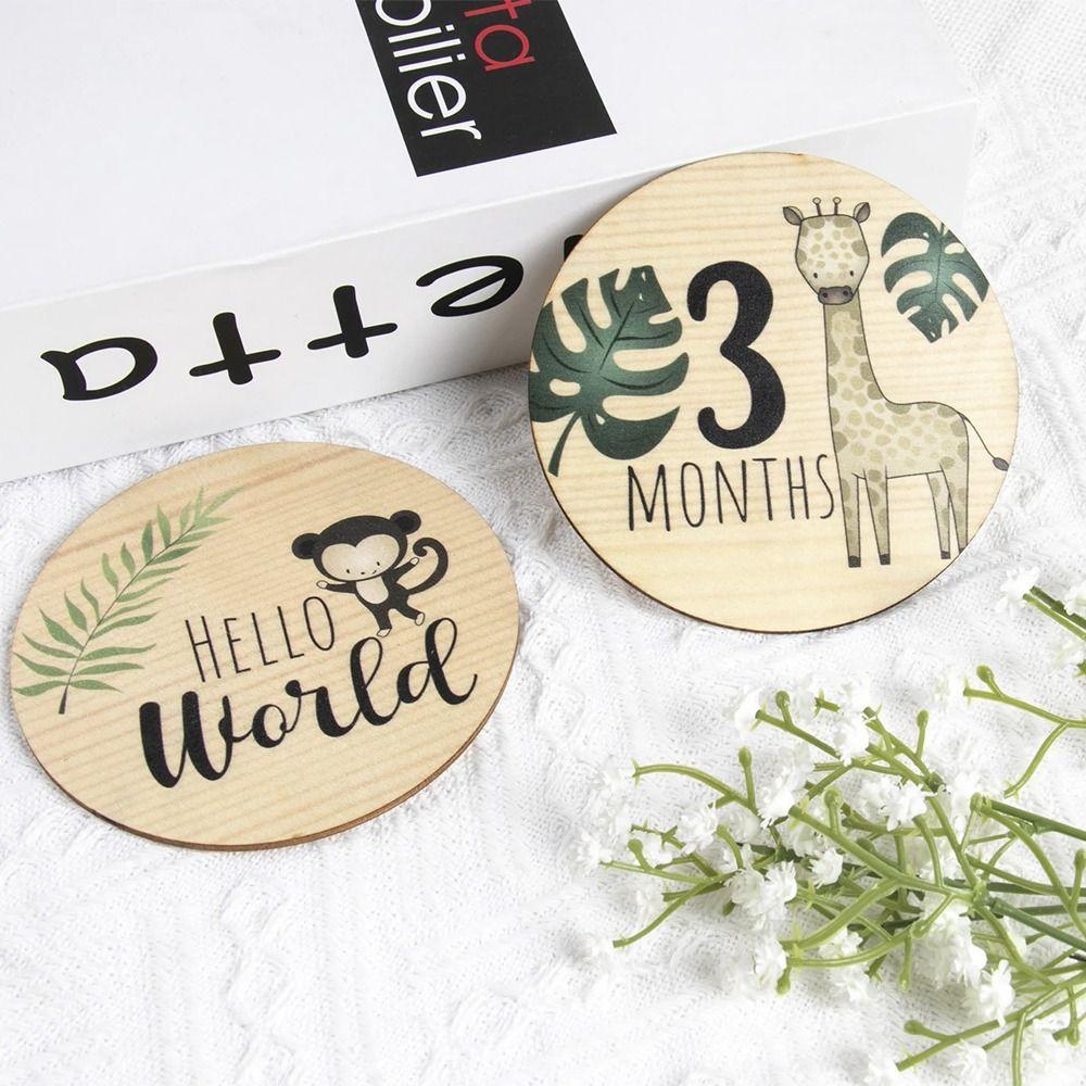 7pcs Cute Wooden Milestone Cards Jungle Animals Theme Announcement Sign  Baby