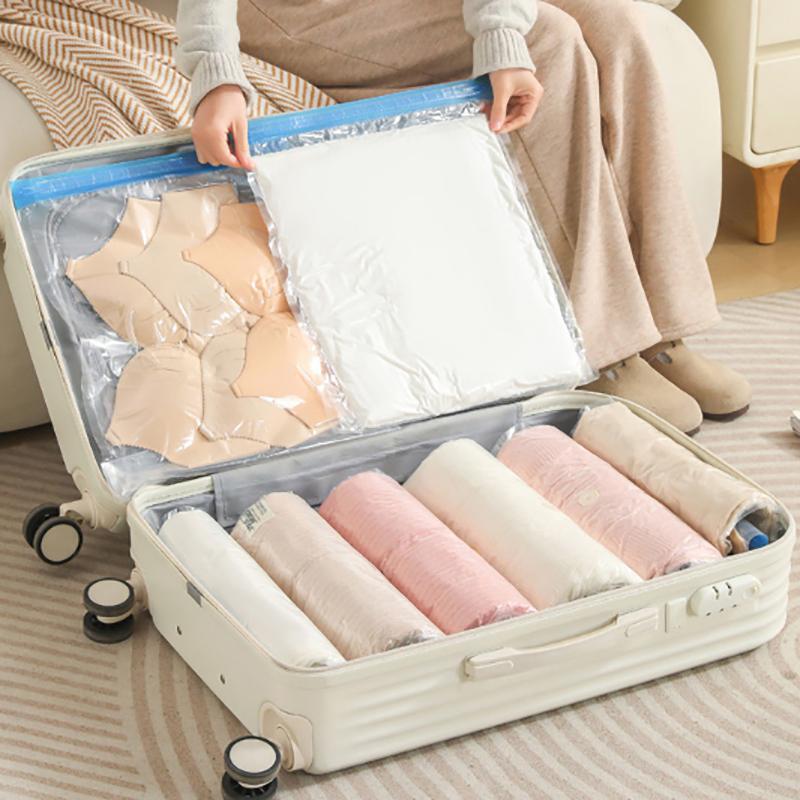 Не требуется воздушный насос Дорожные сворачивающиеся компрессионные пакеты Многоразовый вакуумный пакет для хранения Экономит 80% места для хранения Сворачивающаяся компрессия