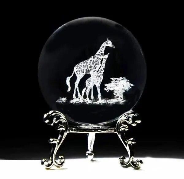 60 мм 3D хрустальный шар с лазерной гравировкой, стеклянные украшения, фигурка животного, коллекционные предметы, пресс-папье, домашний художественный декор с подставкой
