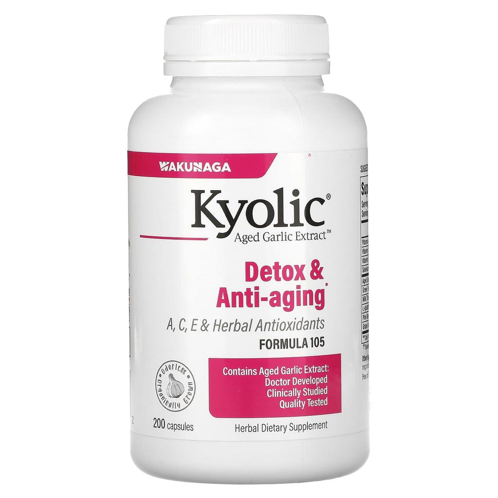 Kyolic Aged Garlic Extract, Detox & Anti-Aging, Formula 105, 200 Capsules