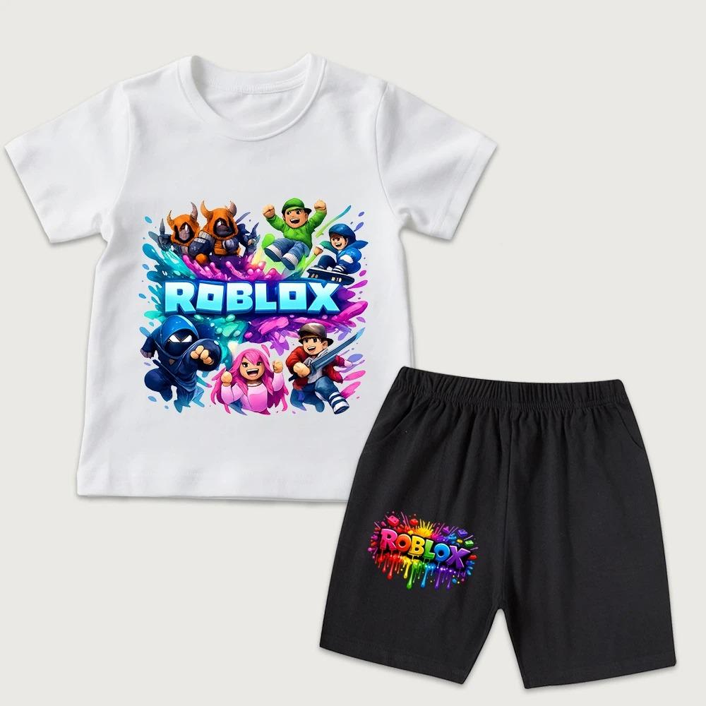 Game Character Cartoon Printed Kids T-shirt and Shorts 2 Piece Set Summer Casual Outfit for Boys and Girls Childrens Clothing