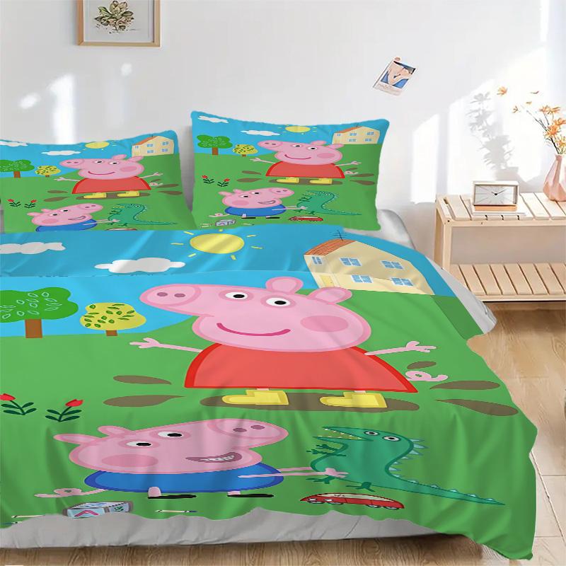 Peppa Pig'S Outdoor Fun Print 3Pcs Bedding Setduvet Cover With 2 Bedropillowcase Home Birthday Gift