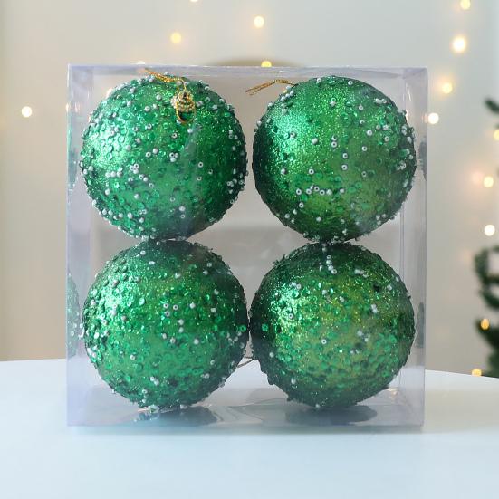 4 Pcs Christmas Ball Ornaments Glitter Sequin Shatterproof Foam Balls Decoration with Faux Pearl for Xmas Wedding Party Holiday Decor